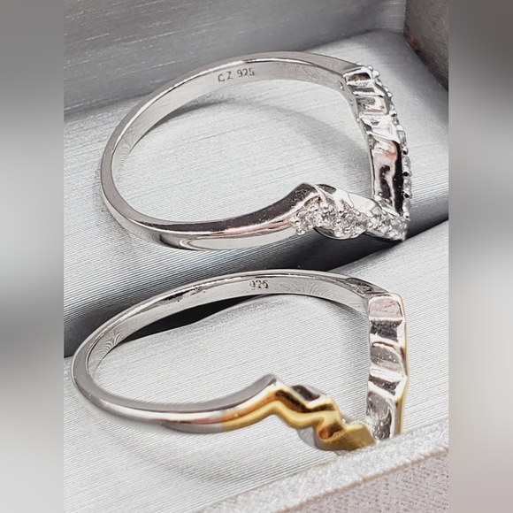 Yellow Gold - 925 Sterling Silver Matching Guard CZ Rings - Picture 4 of 6